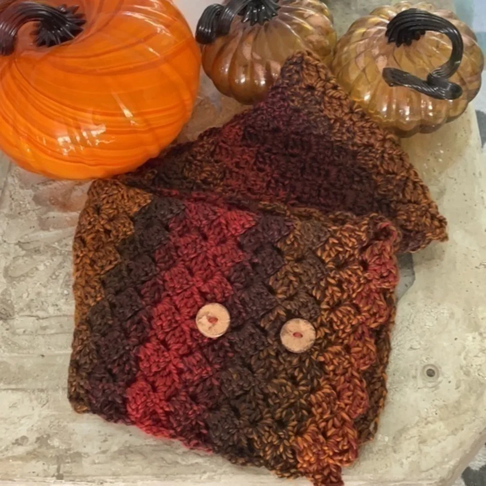 Handmade Extra Soft Button Statement Scarf in Fall Autumn Sunset Crochet Knit