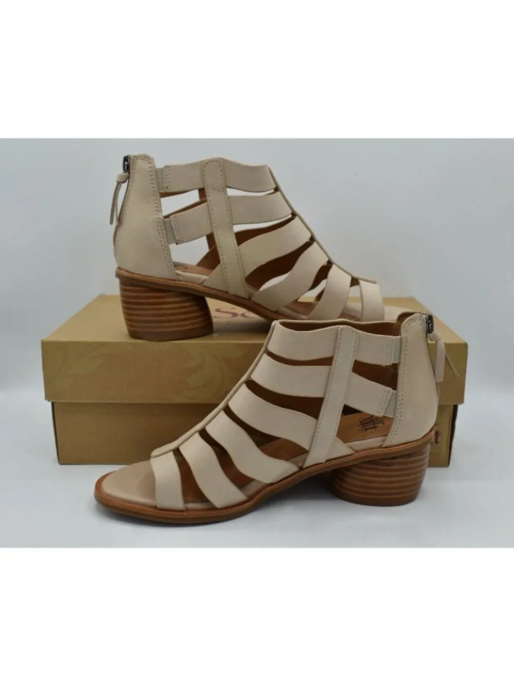 Sofft Womens Size‎ 9 Carmen Beige Leather Block Heel Gladiator Sandals Shoes