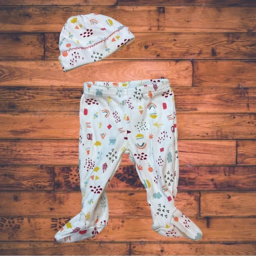 5 for $25🔥Carter's Organic Cotton Matching Pants &‎ Sock Hat Newborn