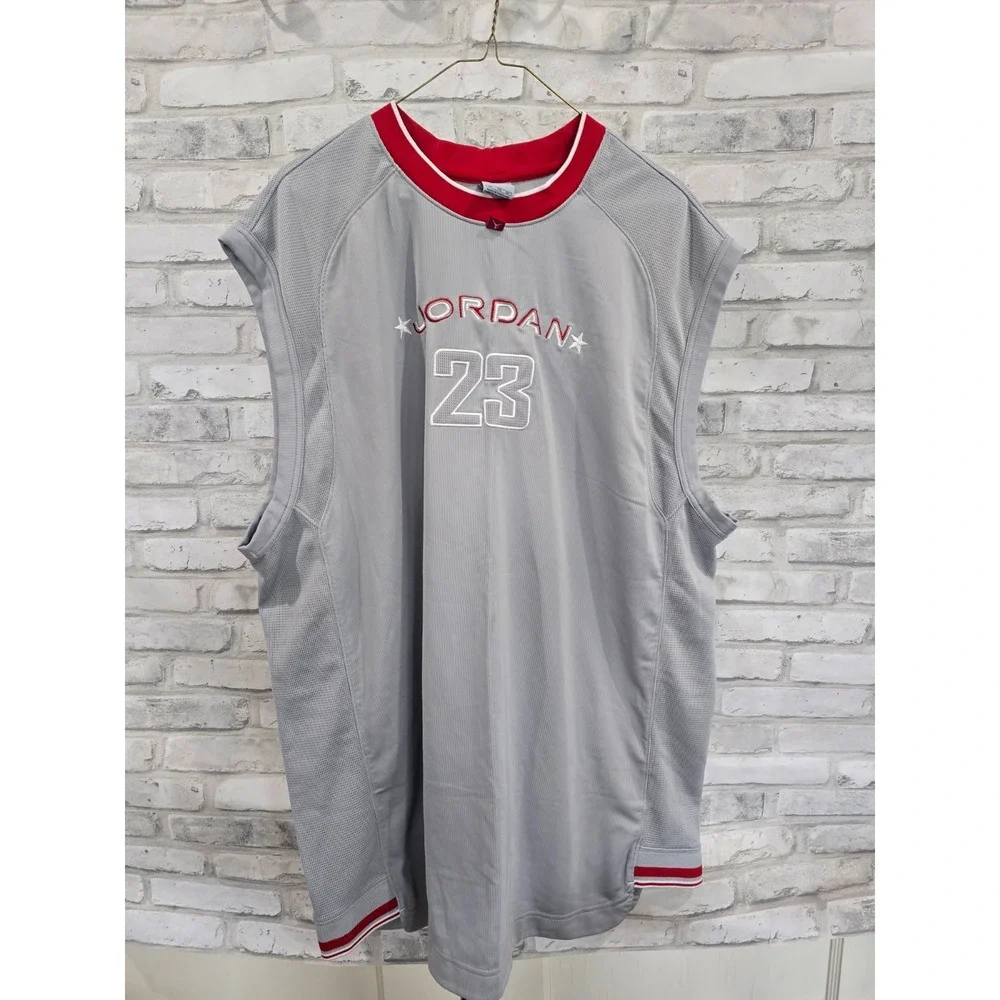Vintage‎ 2005 Y2K Jordan Brand 23 Gray Red Embroidered Sleeveless Jersey Sz 2XL