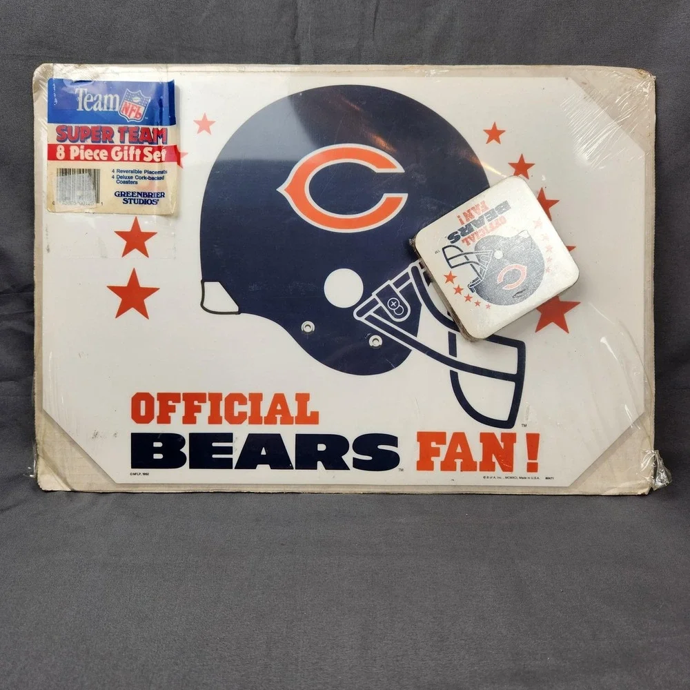 Vintage Chicago Bears Placemats Coasters 8 Piece Gift Set NFL Football‎ USA 90s