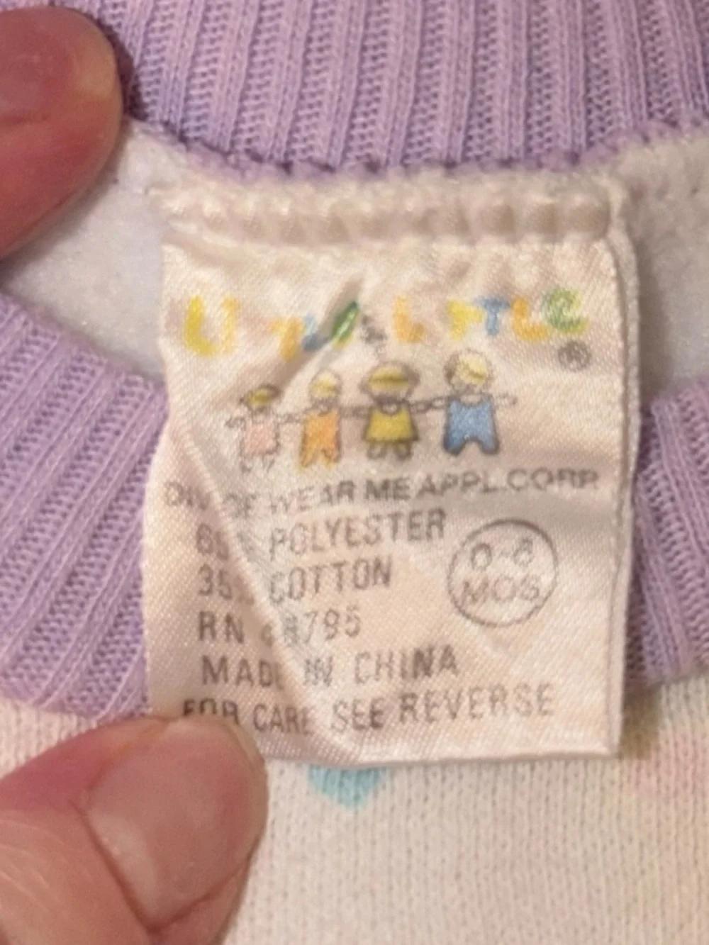 Vintage 90s Baby Girls 0-6 month Lavender Bunny Sweatsuit Knit Nostalgic Animal