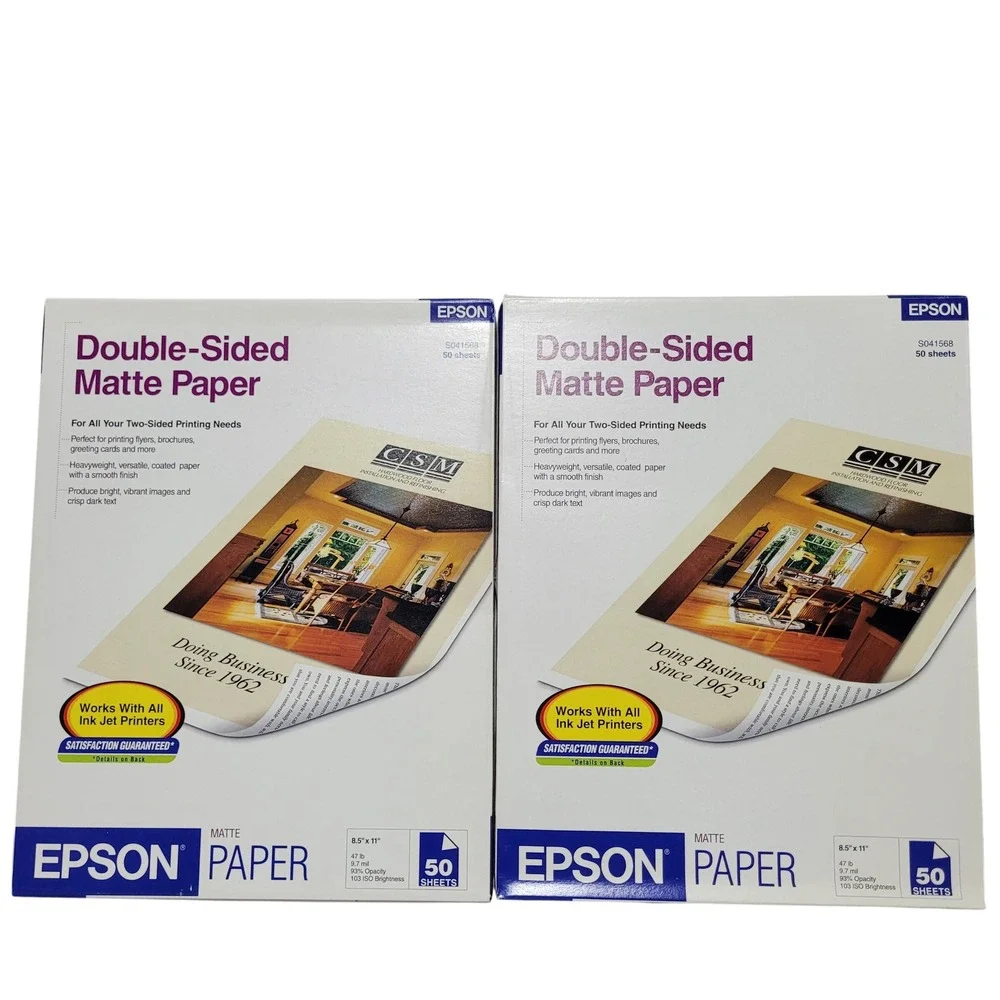 Epson Double-Sided Matte Paper 8.5x11 White S041568 100 Sheets 2 Pack