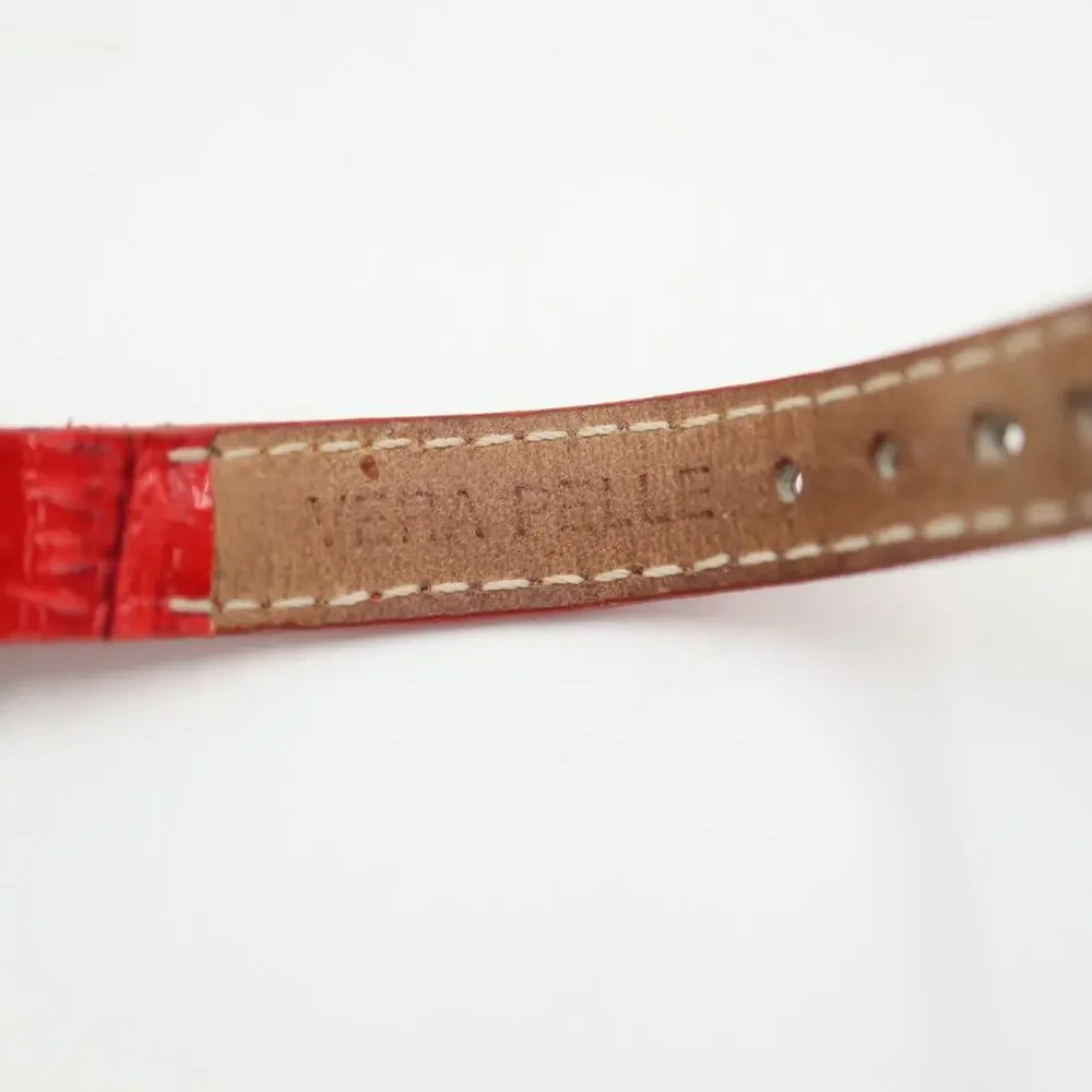 Vintage 1996 Guess Striped MOP Watch 22mm Oval Dial Red Leather w New Battery