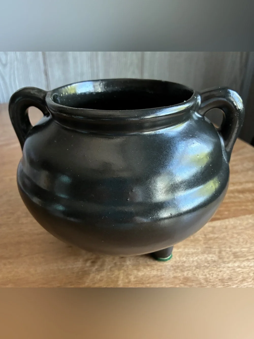 Pottery~Black~3 Footed~Double Handled~BeanPot/Cauldron 5” x6”