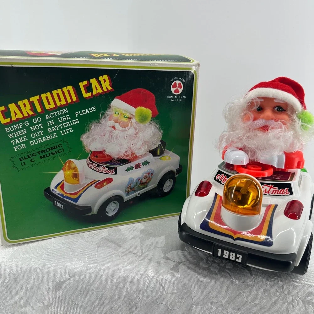 Son Ai Toys Santa Cartoon Car White Good Vintage 1983 Bump Go Music SA 171L