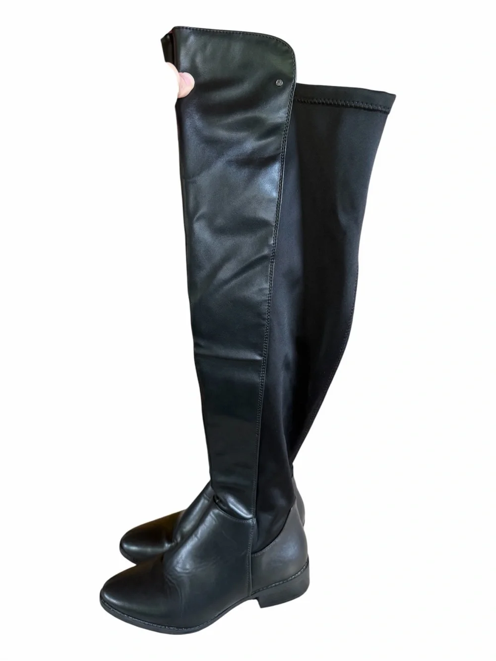 French Connection Black Over-the-Knee Stretch & Leather-Look Boots