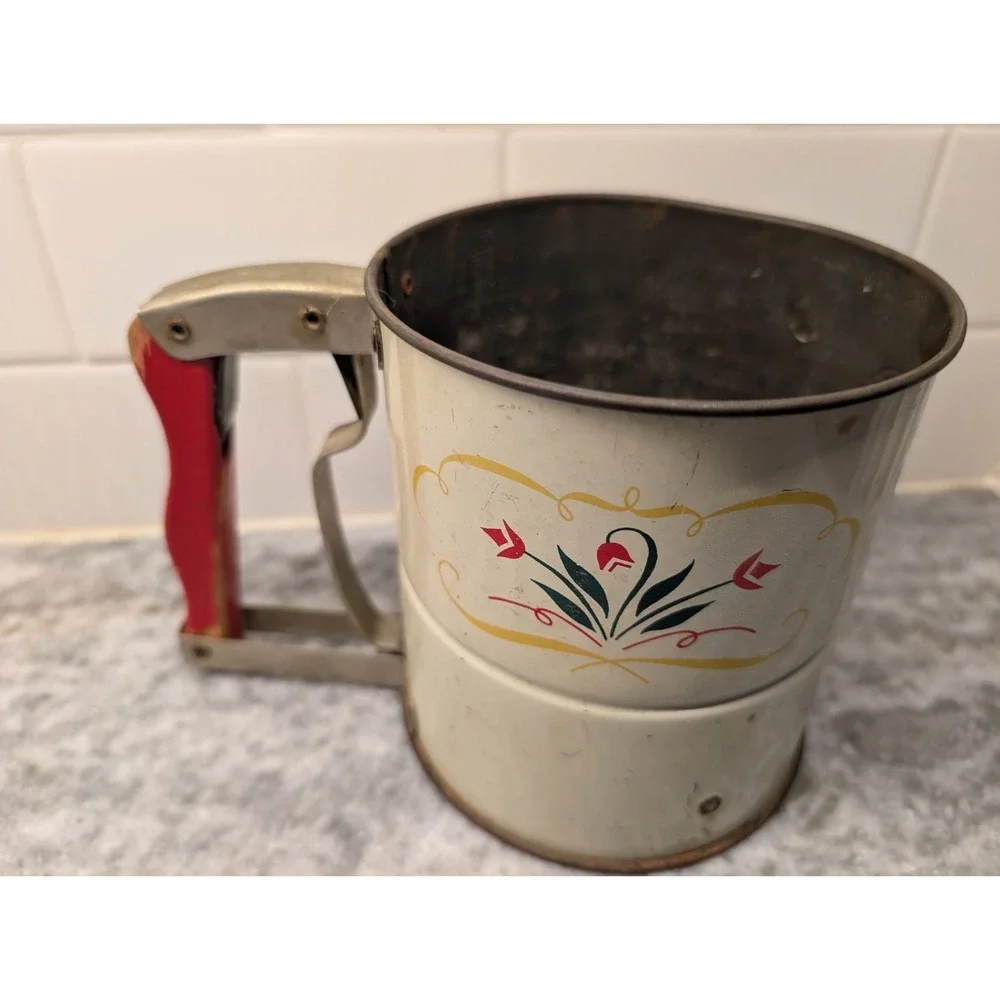Vintage ANDROCK Hand-i-Sift‎ Flour Sifter Red Handle Farmhouse USA