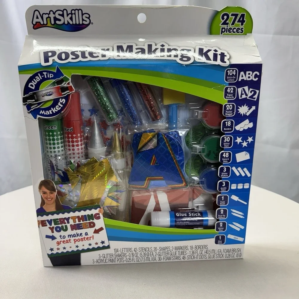 ArtSkills Poster Making‎ Kit 274 Pieces NEW IN BOX Letters Stencils Stars Paint