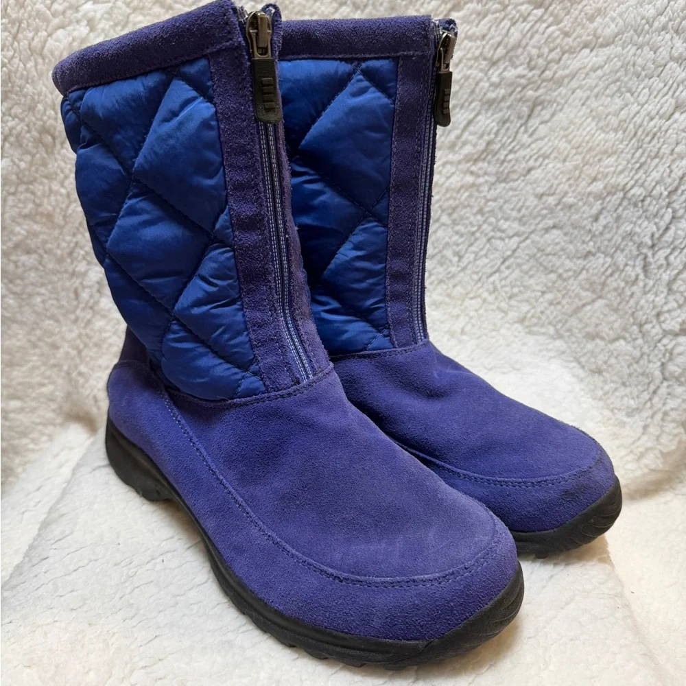 LANDS' END Womens Boots Size 6.5B Suede Quilted Lined Side Zip Winter Royal Blue