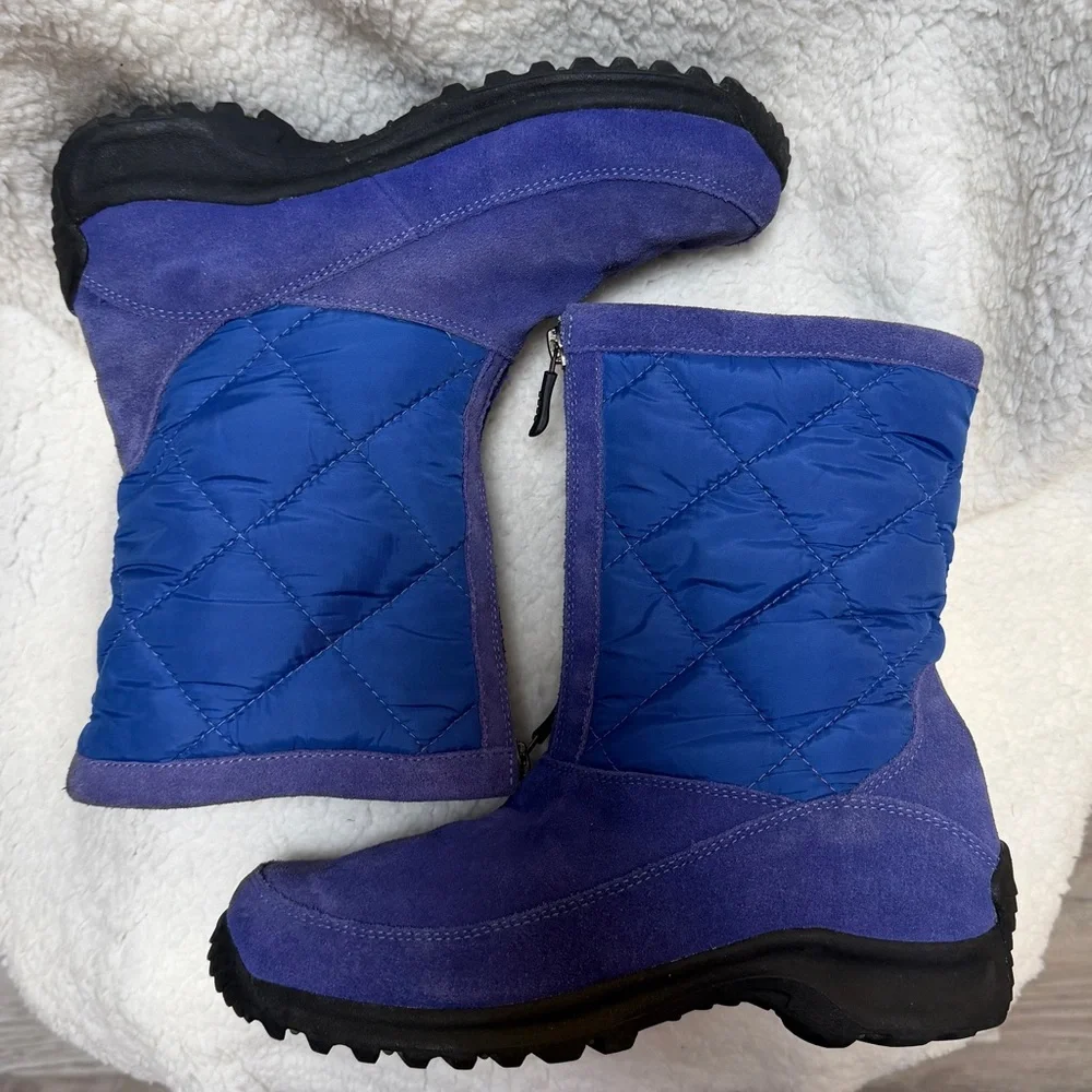 LANDS' END Womens Boots Size 6.5B Suede Quilted Lined Side Zip Winter Royal Blue