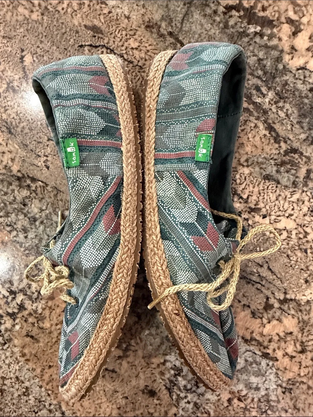 Sanuk Women's Teal and Rust Patterned Espadrille Lace-Up