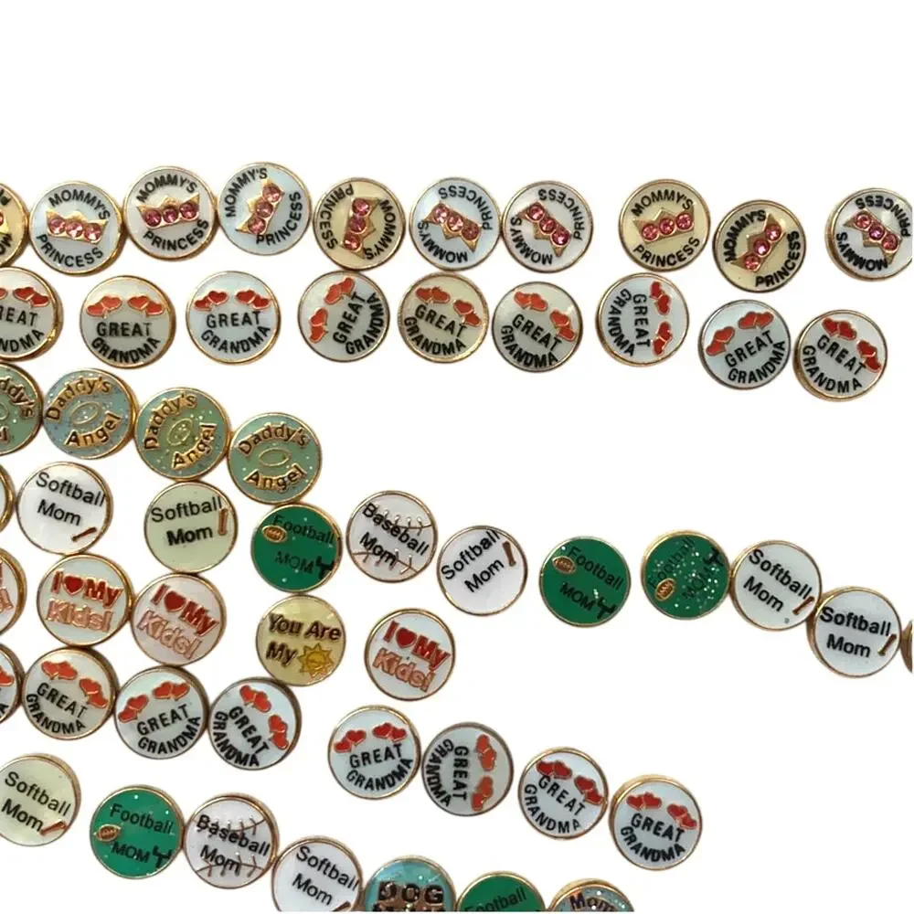 Lot of 60+ Pcs Round Floating Locket Crafting Charms Mom Dad Grandma Kids Love