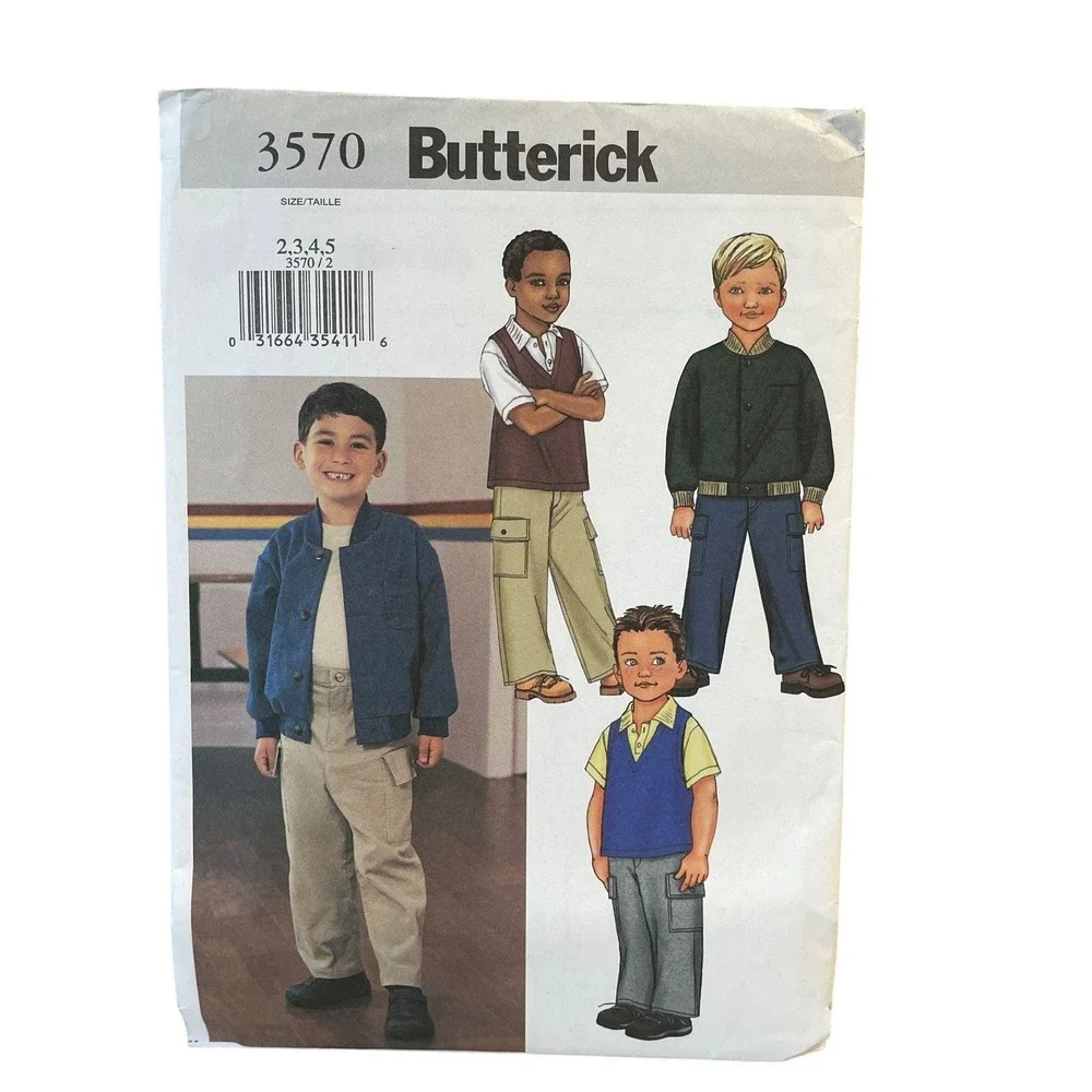 Butterick 3570 Sewing Pattern Boys Size 2-5 Multi Jacket Vest Pants Uncut