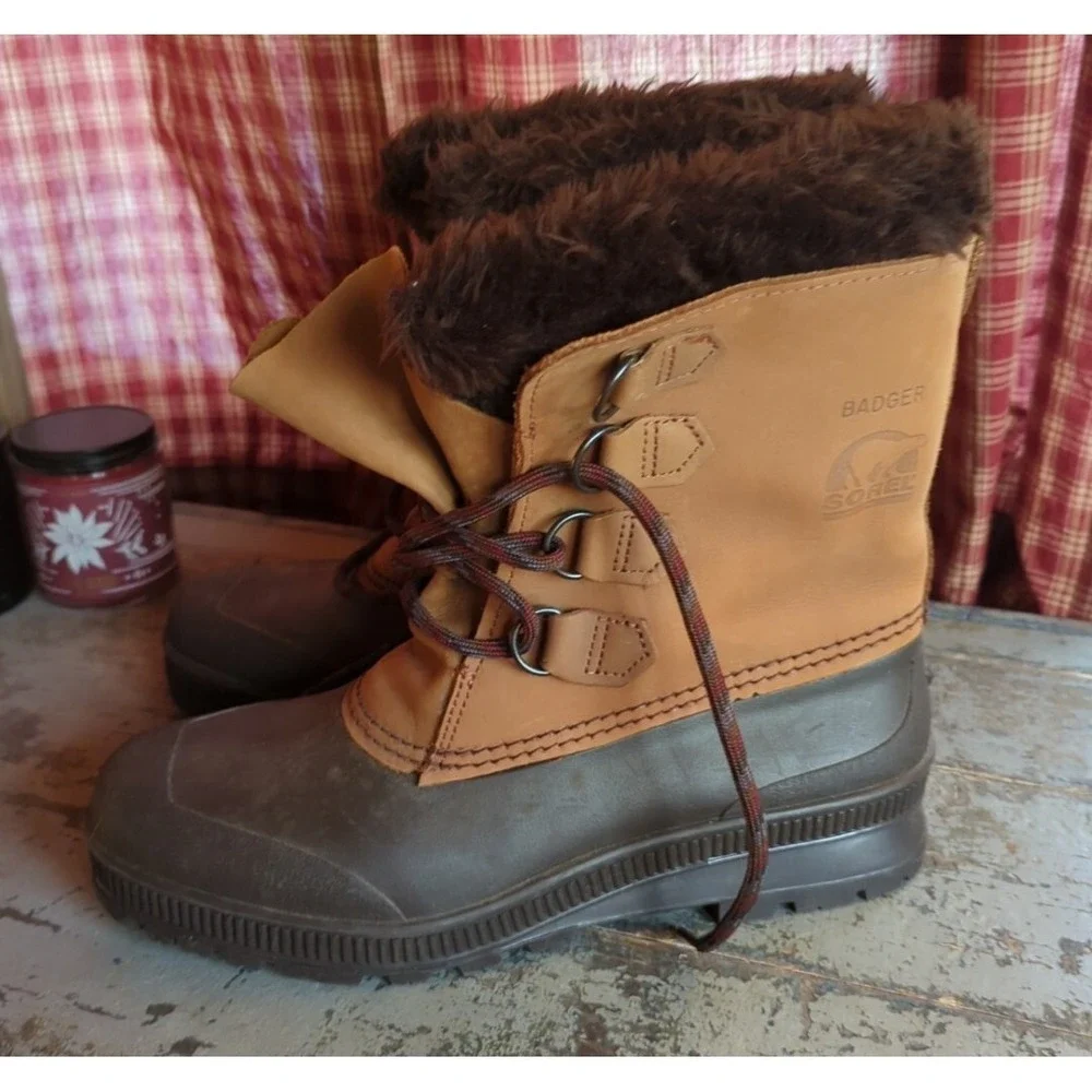 Sorel Badger Boots Woman's 11 Mid Calf Duck Boots Rubber &‎ Leather