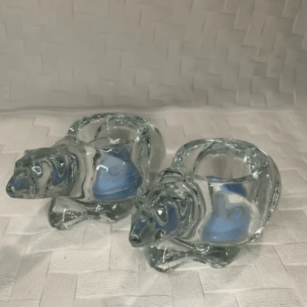 VTG Indiana Glass Two Polar Bears Votive Candle Holder‎ TeaLight 4.5