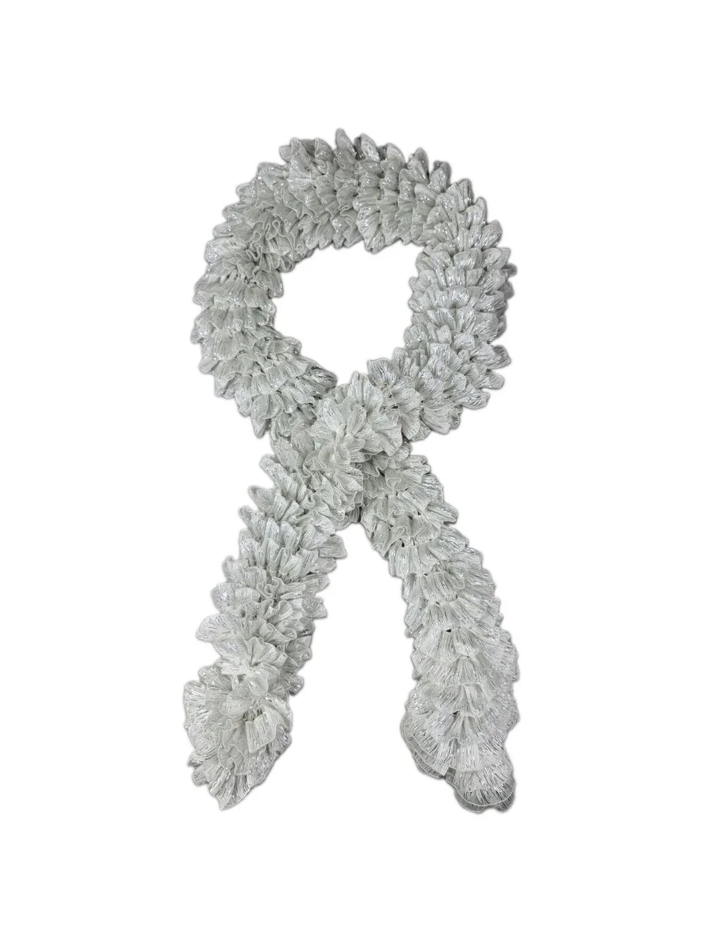 Handmade Knit Ruffle Scarf White Silver Shimmer Shine Sparkle 48
