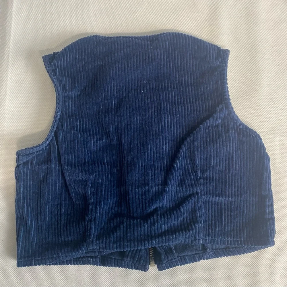 Vintage Arizona Jean Company Original Boys Sz 6/6X Corduroy Vest Blue Full Zip