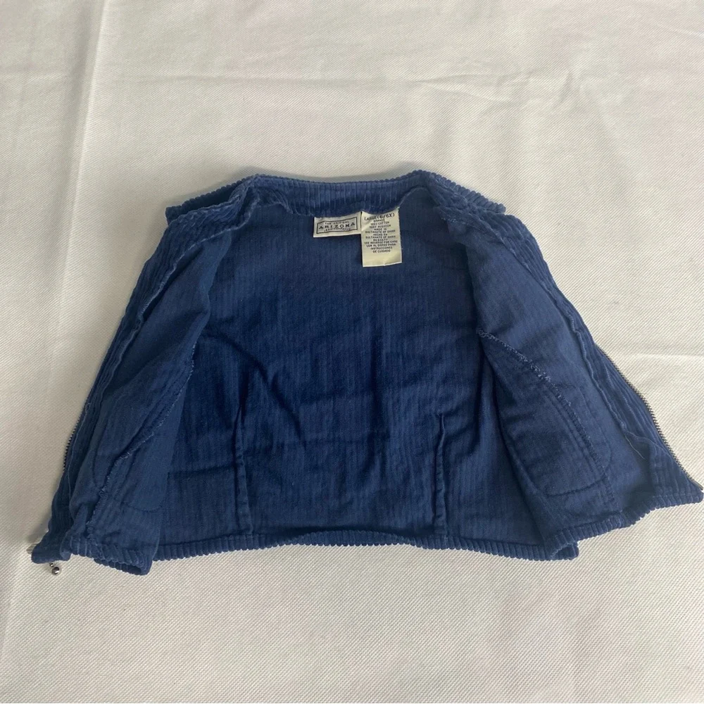Vintage Arizona Jean Company Original Boys Sz 6/6X Corduroy Vest Blue Full Zip