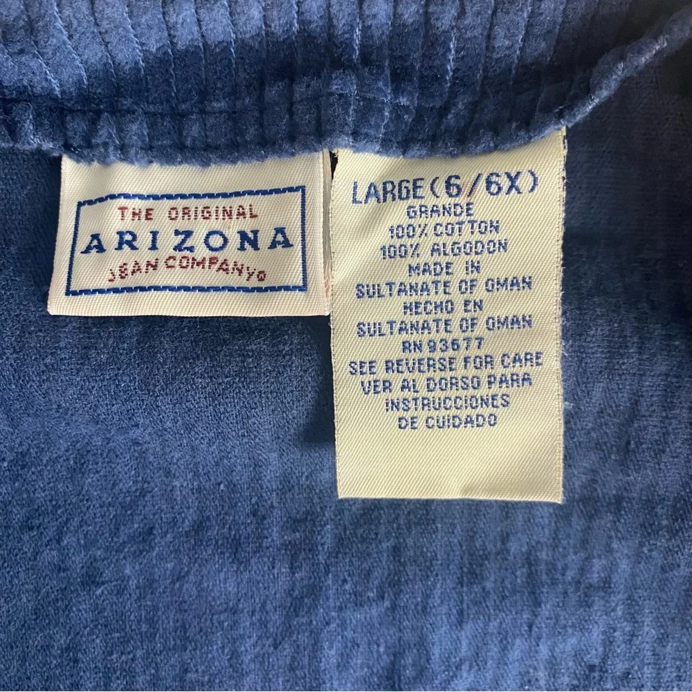 Vintage Arizona Jean Company Original Boys Sz 6/6X Corduroy Vest Blue Full Zip