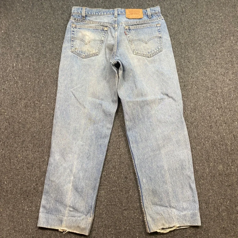 Levi 555 Relaxed Fit Straight Leg Jeans Sz 34 Mens Blue Skater Grunge Raw Hem