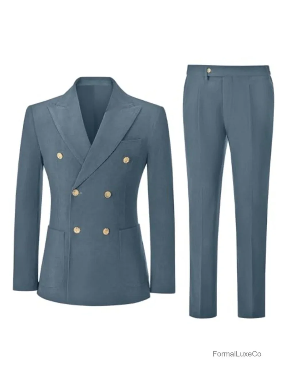Men's 2 Piece Corduroy Suit Double Breasted Tuxedo Jacket & Pants Slim Fit