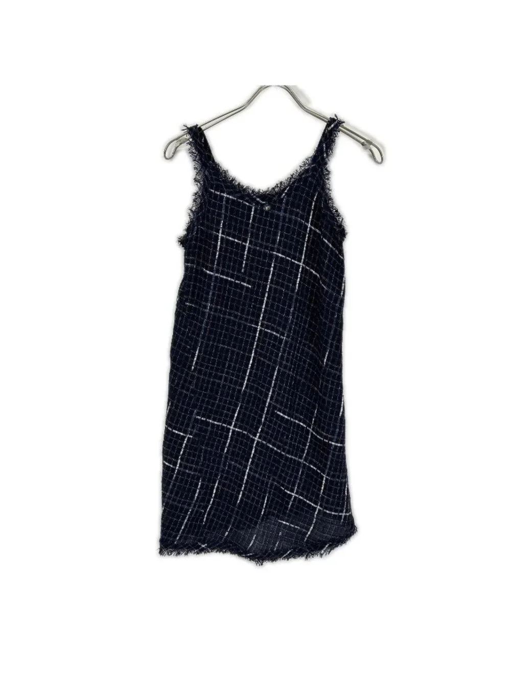 Chanel Navy Check Tweed Cami Dress 34