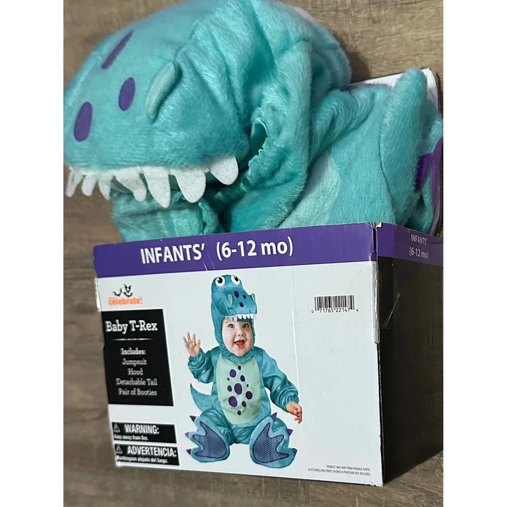 Baby T-Rex Halloween Costume Teal Blue Dinosaur Infants 6-12 Months 4pc NWT