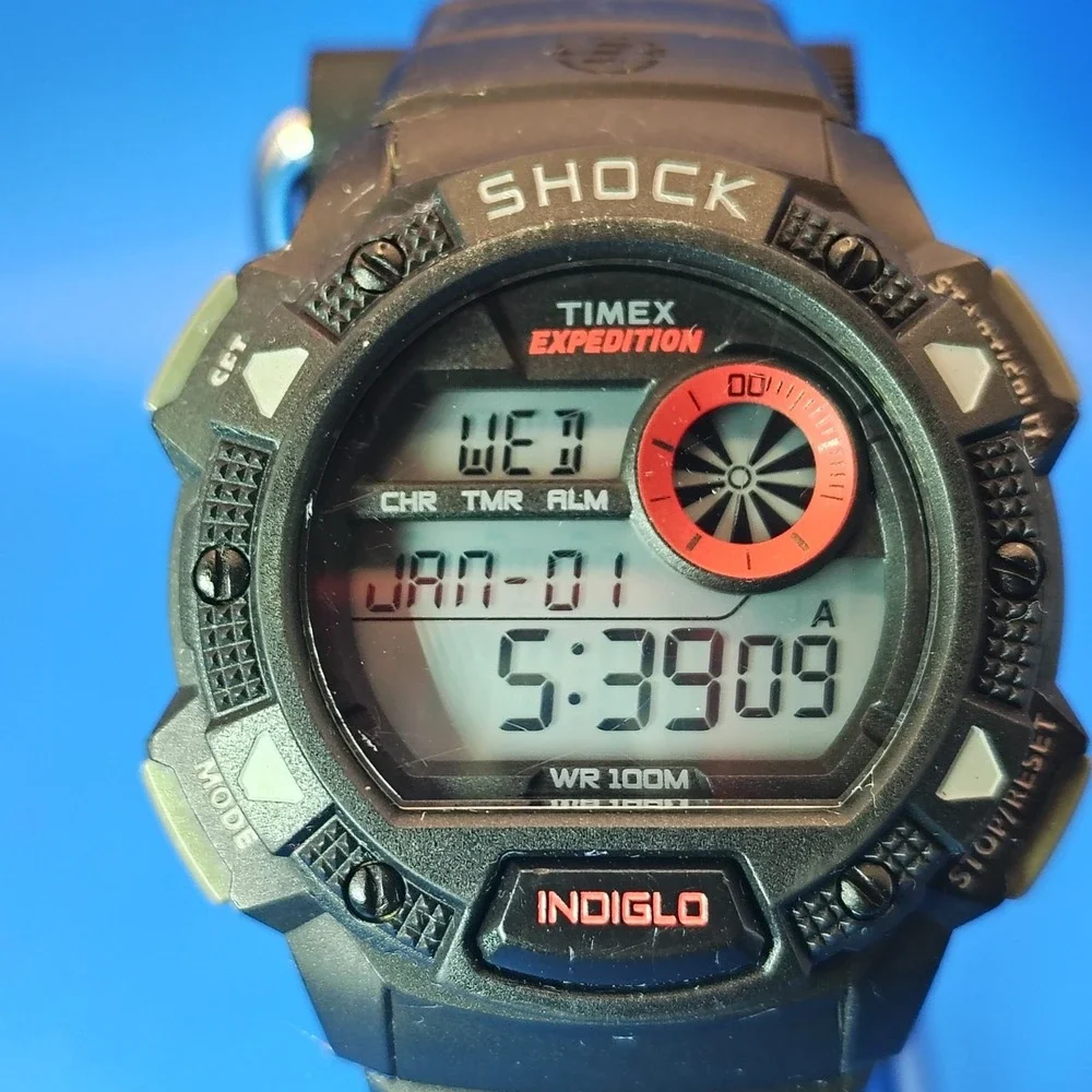 Vintage‎ 2000 Timex Expedition Indiglo Shock Y2K 42mm Mens Quartz Digital Watch