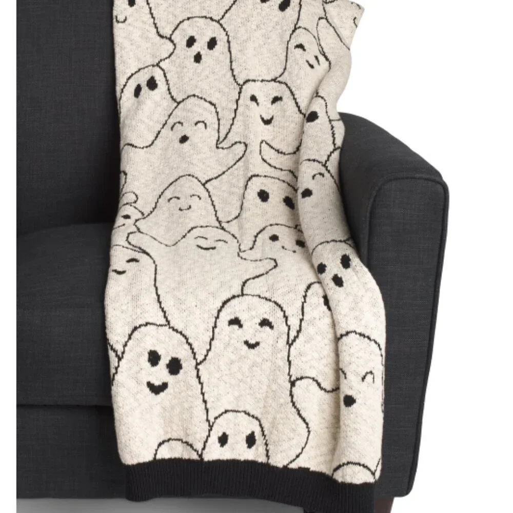 Ghost Party Black Ivory GHOSTS Blanket Throw Halloween NWT 50