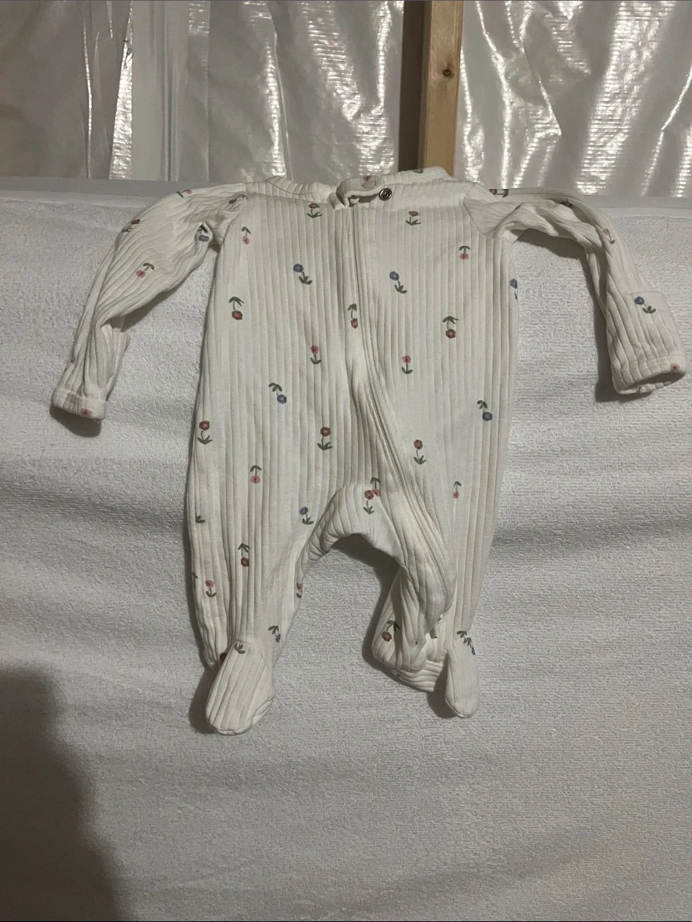 Carter's Cream Ribbed Footed One-Piece with Tiny Floral Print