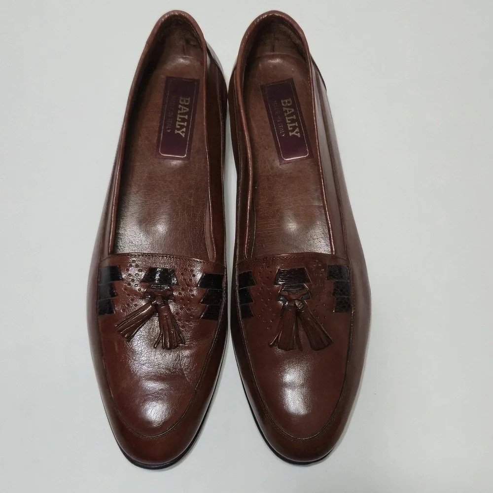 Vtg Bally Italy Men 10 M Brown Leather Tassel Loafers Dress Slip On Shoes