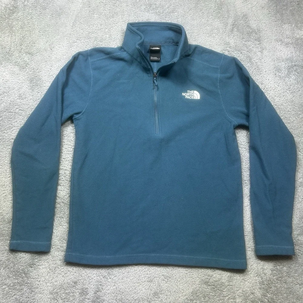 The North Face Sweater Mens M Teal Textured Cap‎ Rock Fleece 1/4 Zip Pullover