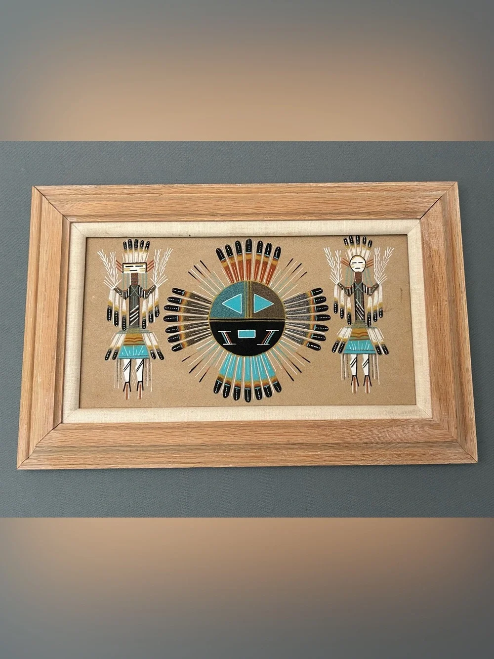 Vintage Signed Navajo Turquoise and Black Desert Sun Wall‎ Art - Home Wall Decor