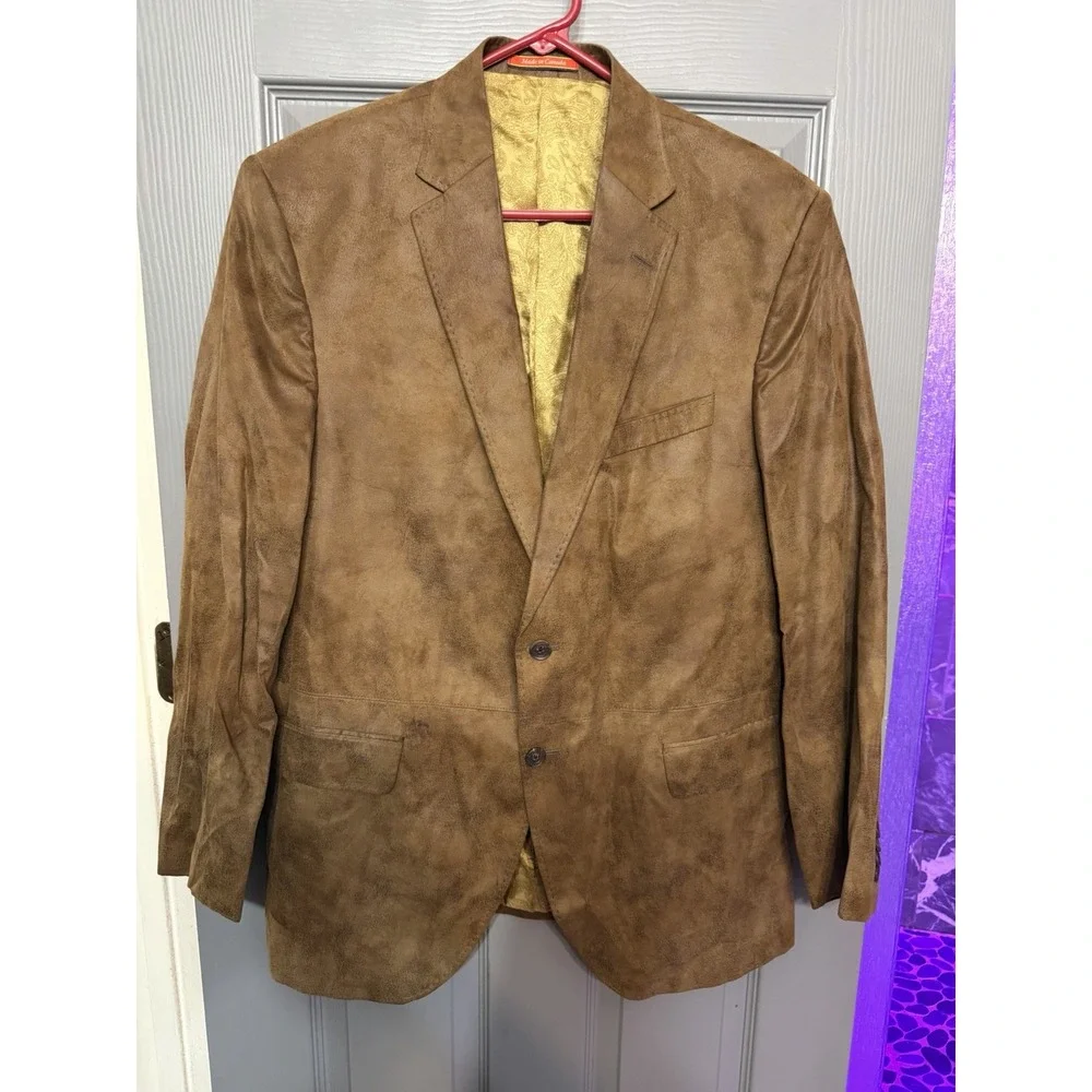 Cremieux Mens Two Button Sport Coat Micro Suede Polyester Brown Size 42R