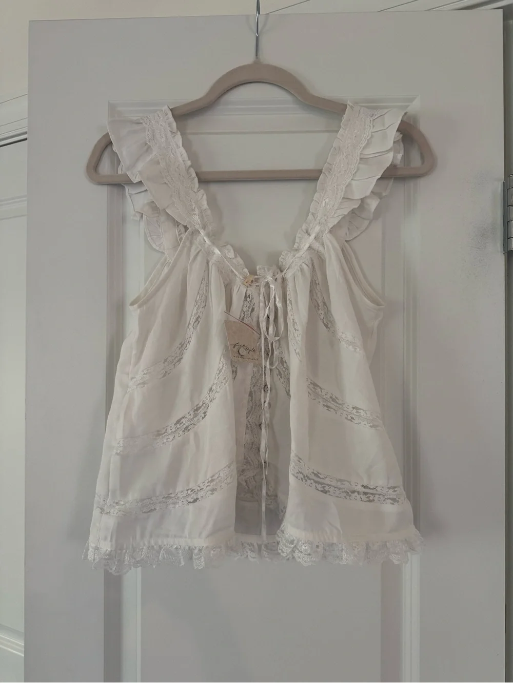 Free People Ivory Ruffled Lace-Trim Camisole