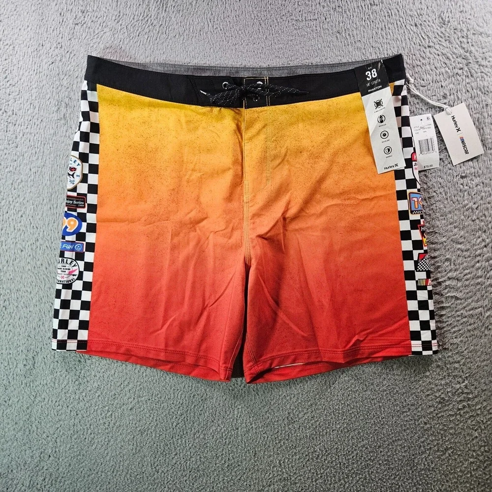 NWT Hurley Nascar Board Shorts Swim Trunks Men 38 No Liner Racing‎ Car Orange