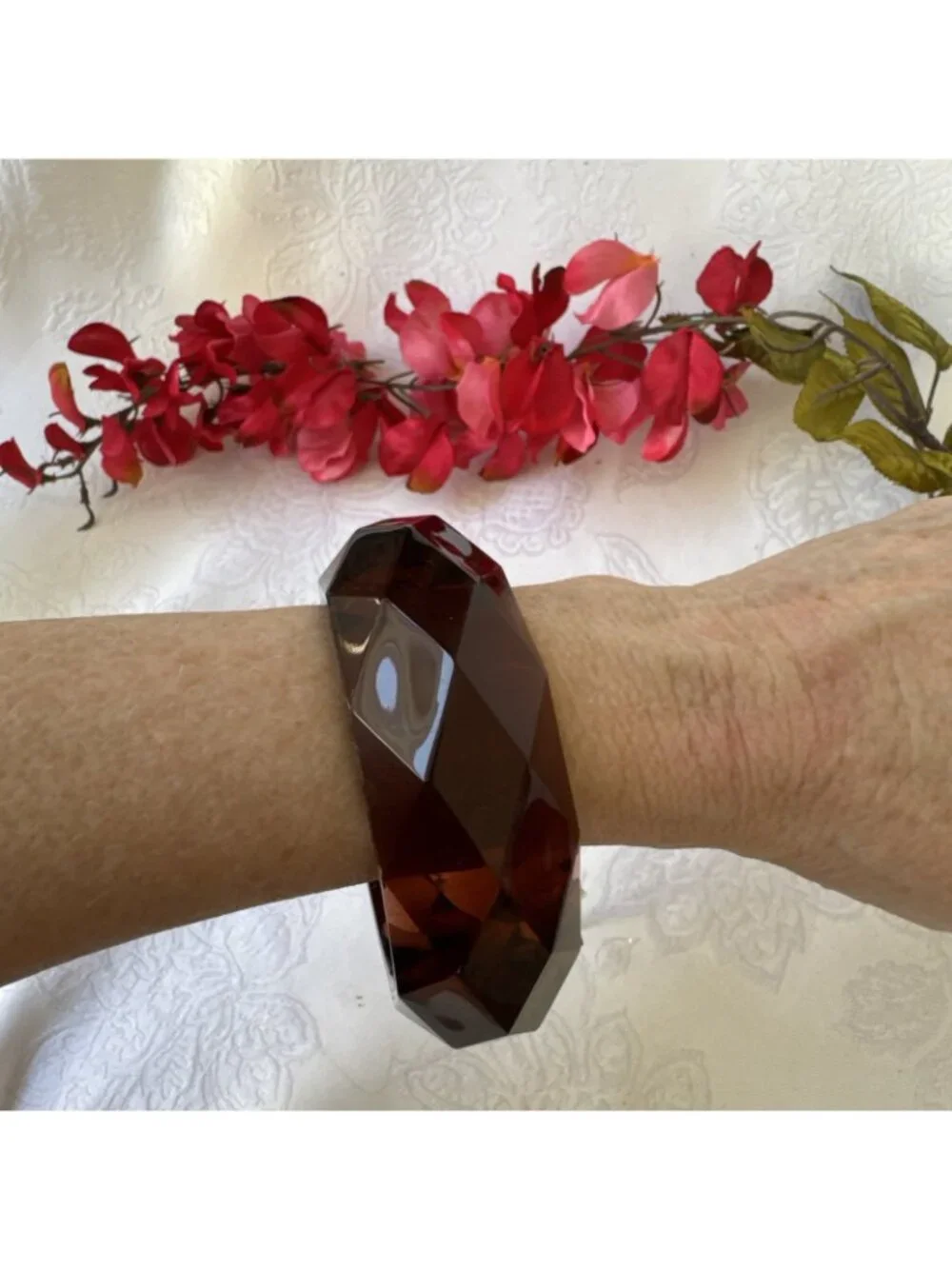 And Lovely Chunky Plum Brown Bracelet Acrylic Bangle 1.5