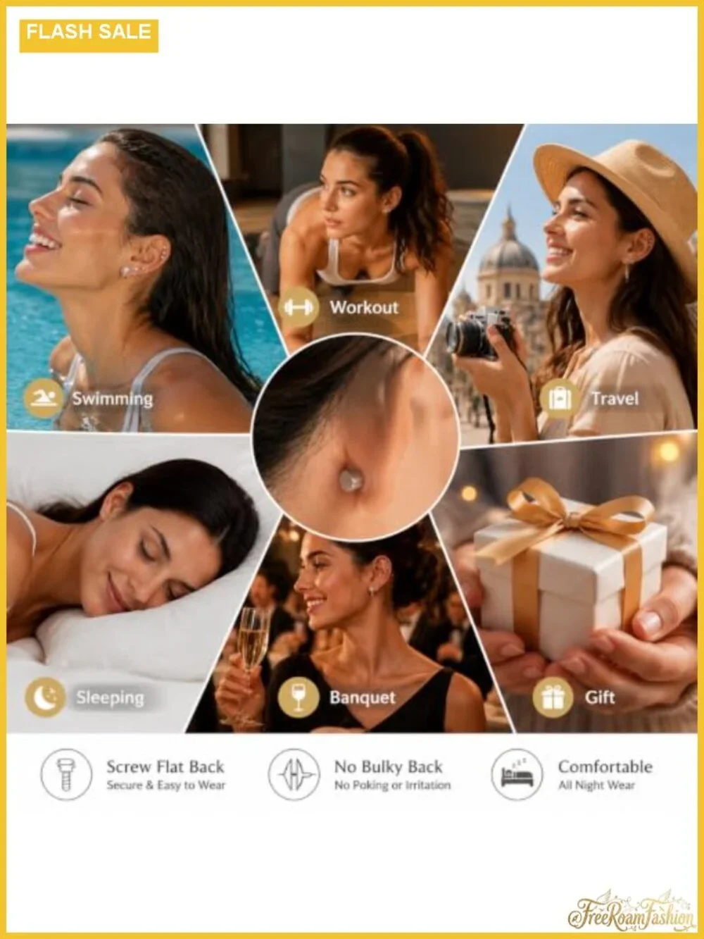 11 Pairs Flat Back Screw Back Stud & Hoop Earrings Set Surgical Steel for