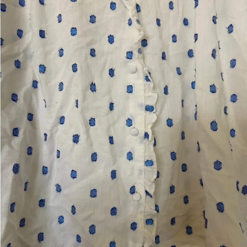 Zara Blue Embroidered Dot Ruffle Blouse – Women’s XS