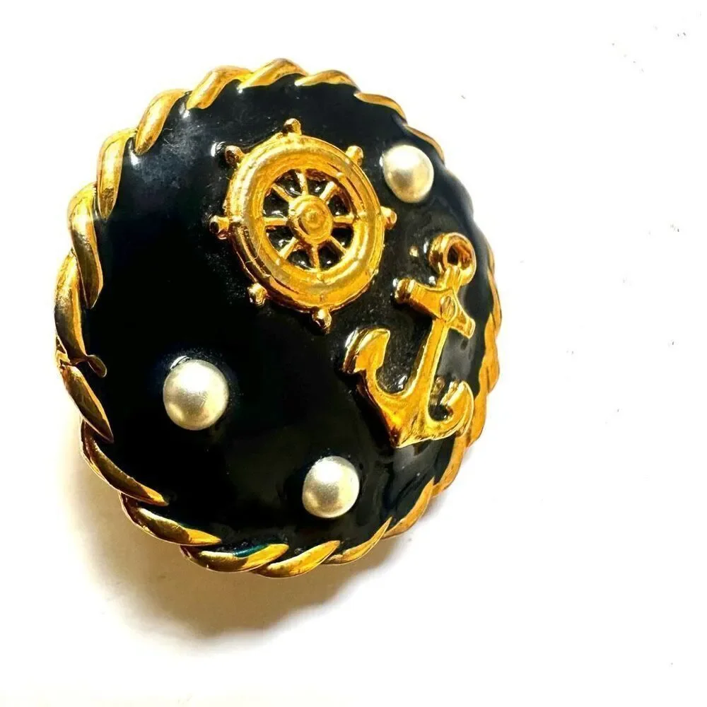 Navy round nautical western clip on vintage earrings
