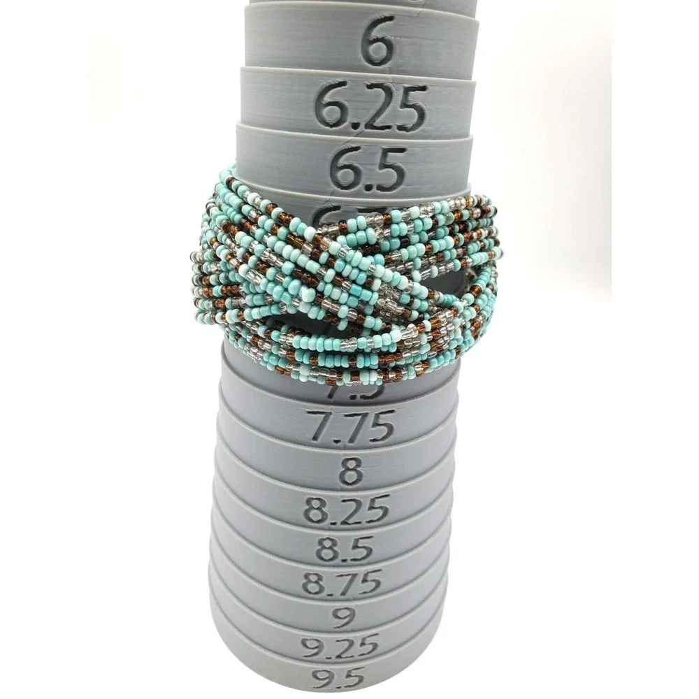 Blue Beaded Geometric‎ Wrap Wire Cuff Bracelet
