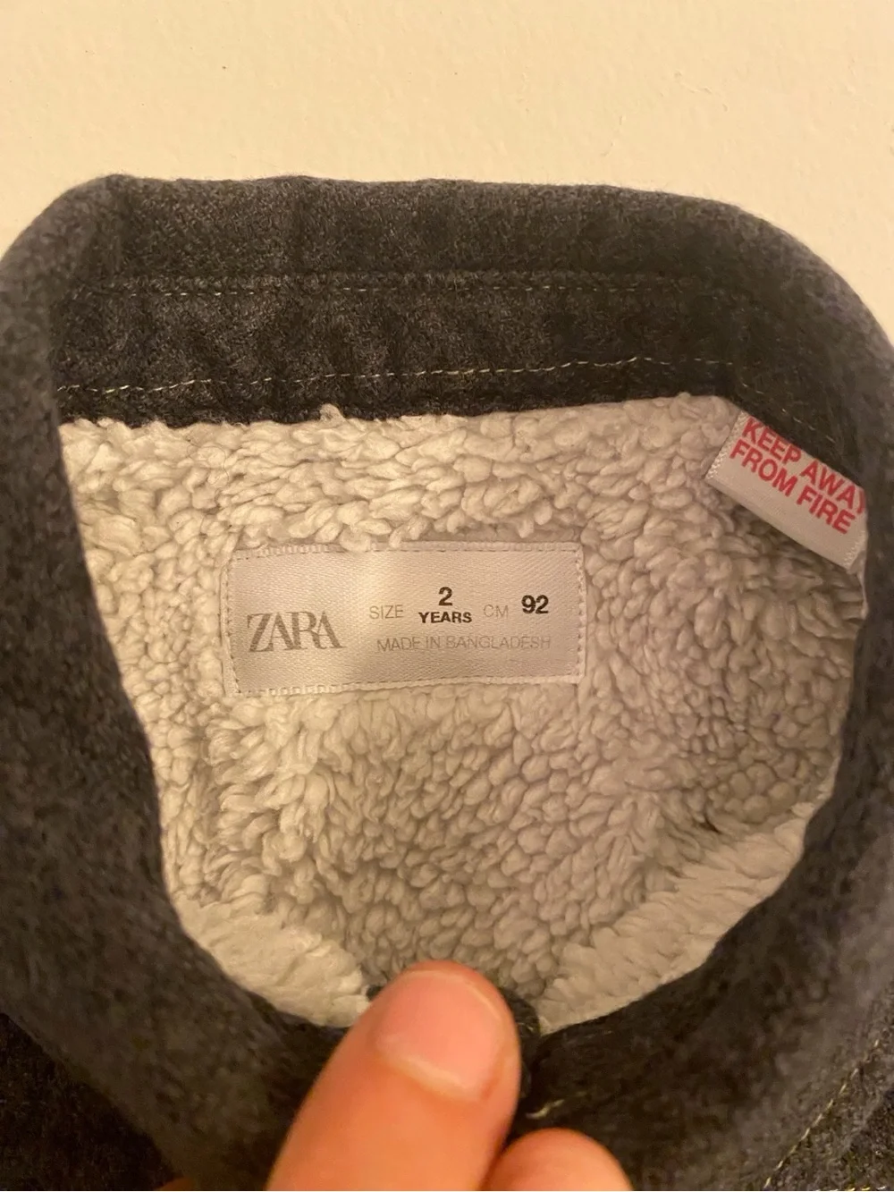 ZARA Kids Sherpa Lined Charcoal Shirt Jacket Overshirt 2Y 92cm