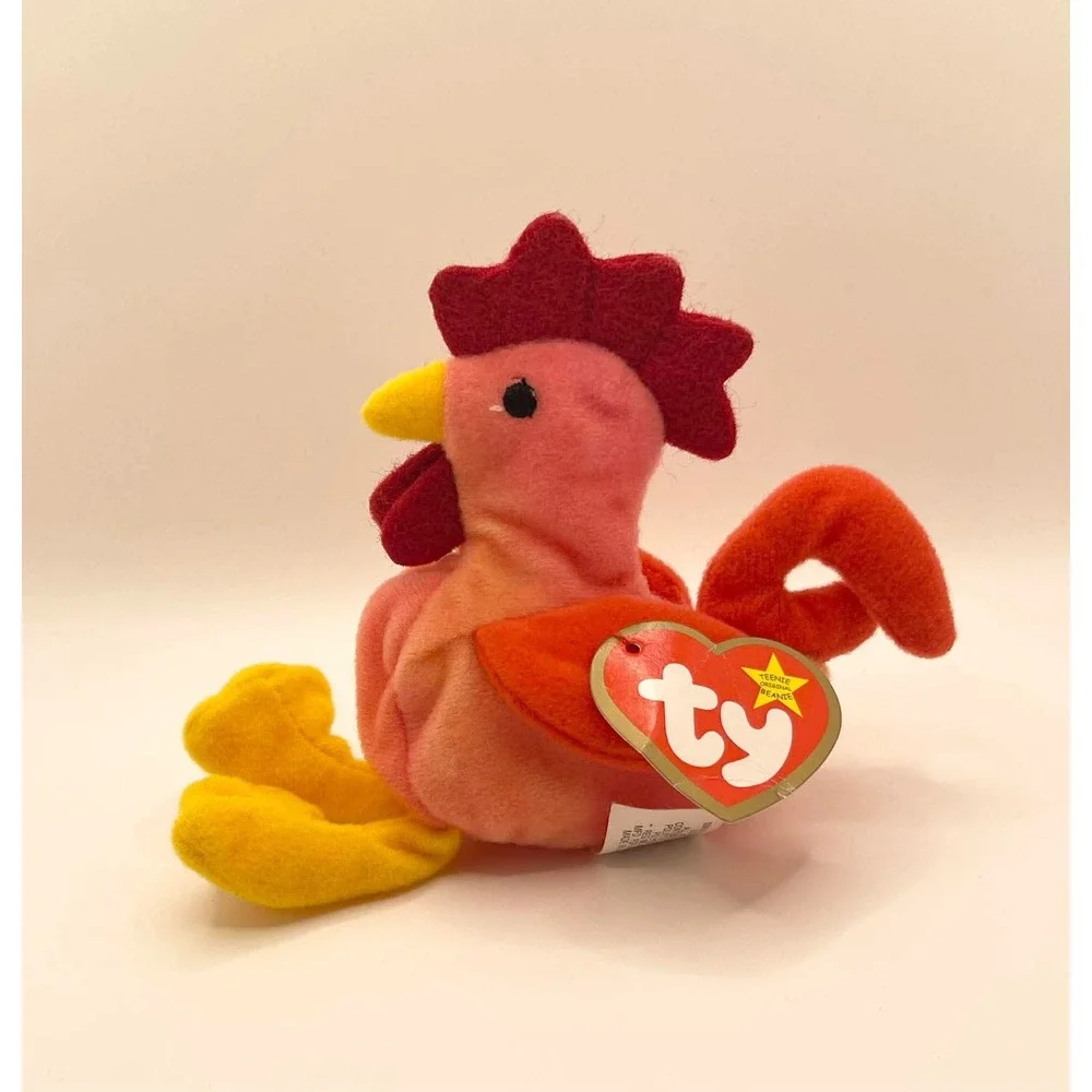 Ty Teenie Beanie Babies Strut the Rooster Pink Orange Plush Toy 1993‎ Vintage