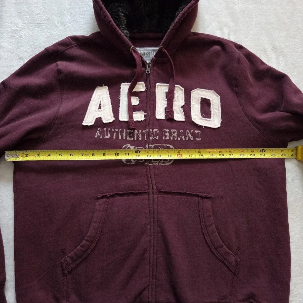 Vintage Aeropostale Hoodie XL Maroon Zip Up‎ Logo Y2K Varsity Style Sweatshirt