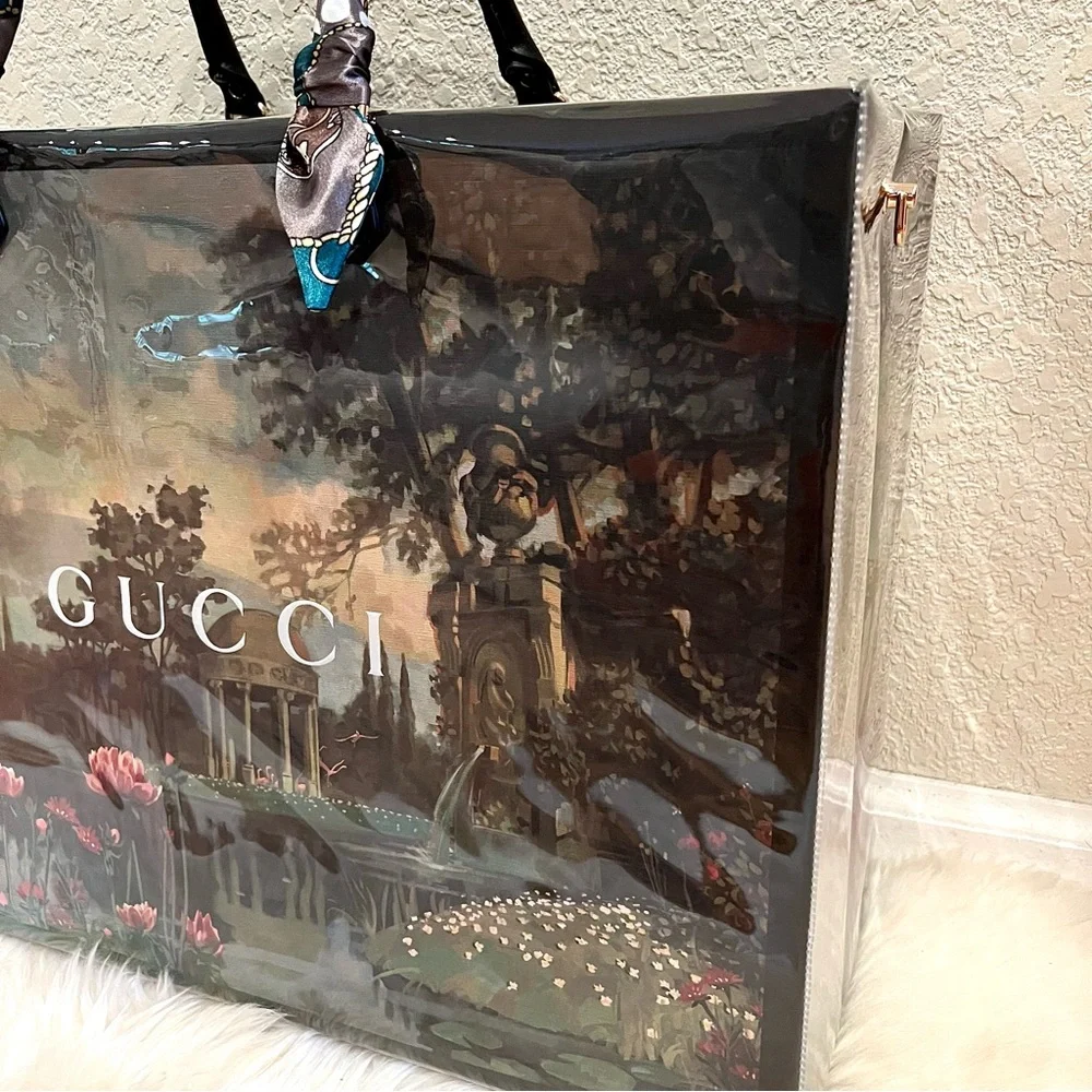 Gucci Large Limited Edition Shopping Bag Tote with PVC TPU Clear Cover Handmade