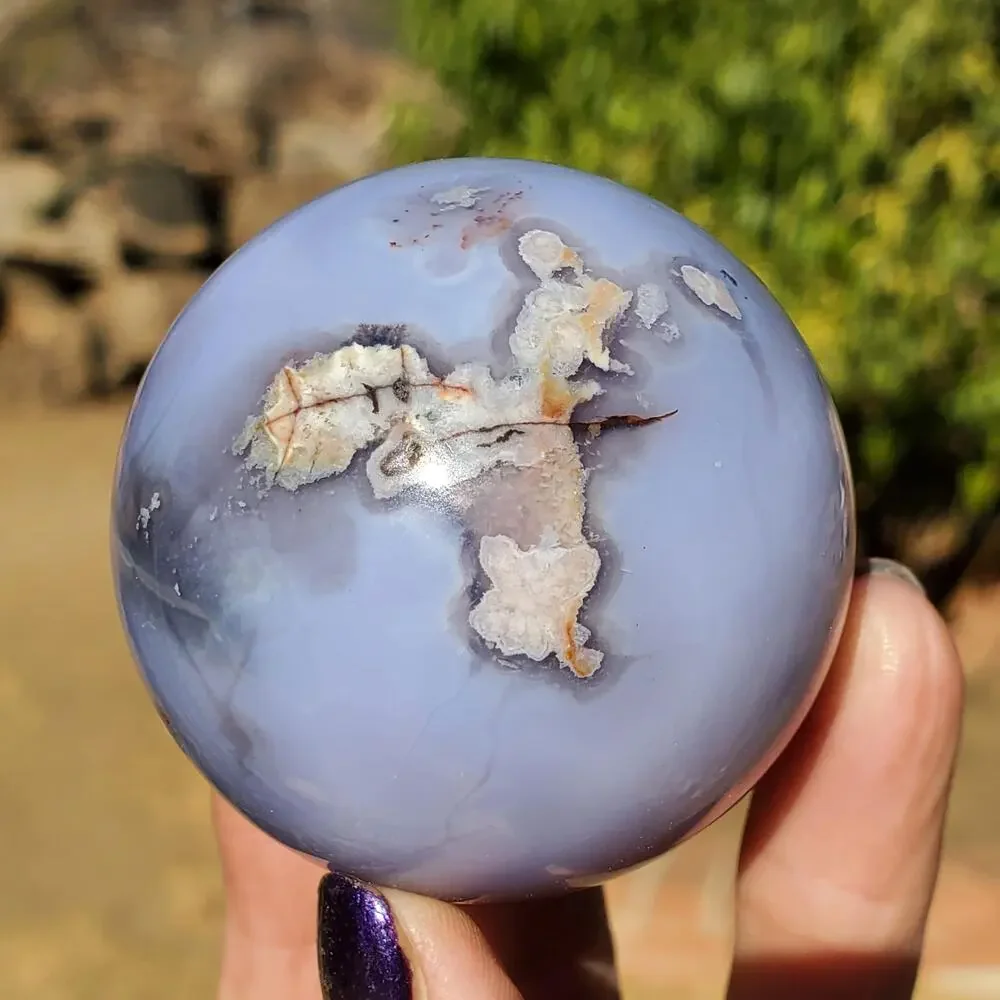 Light Blue Flower Agate Crystal Stone Sphere 180 grams 51 mm