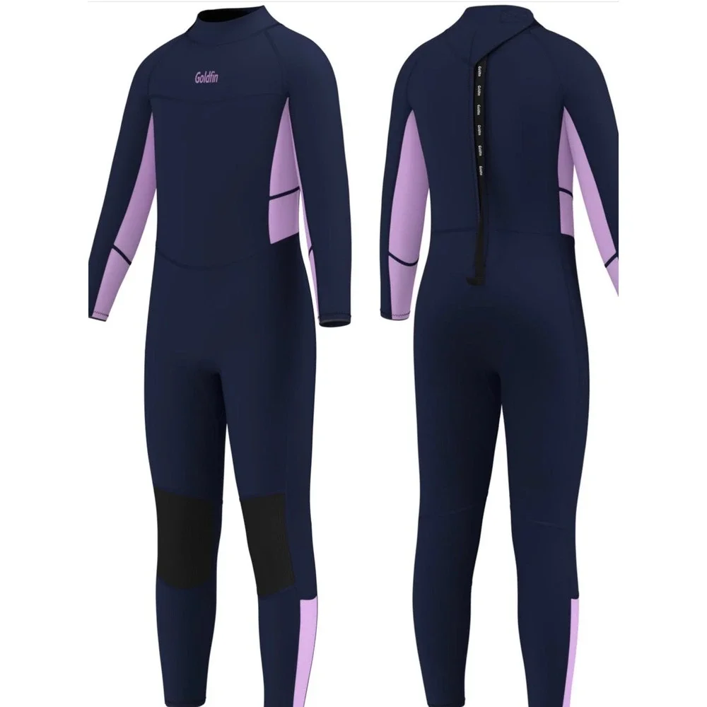 Goldfin‎ Wetsuit Kids Size 14 Navy Lavender Excellent 3mm Neoprene Full Body Zip