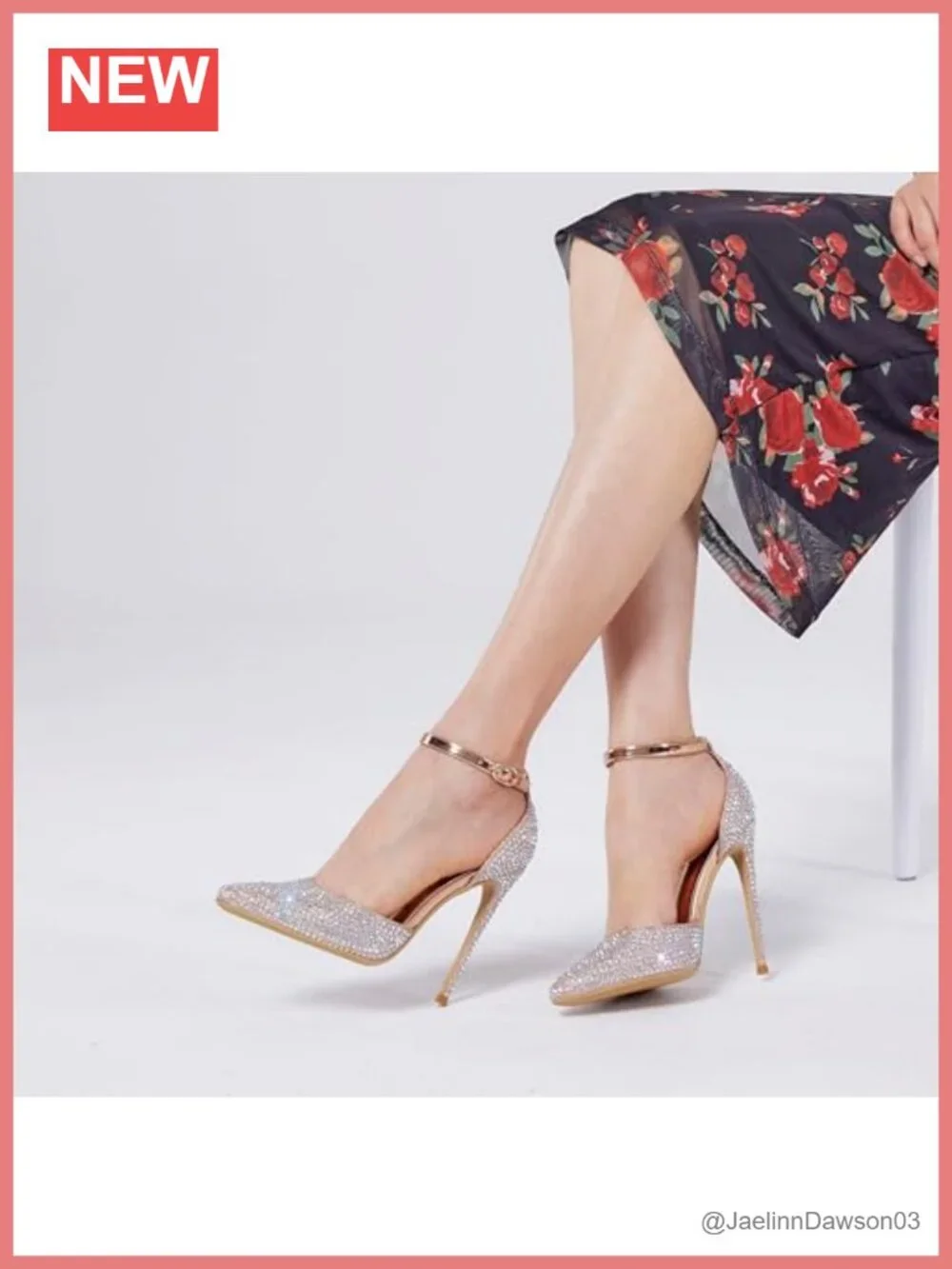 Stiletto Heels Pumps Pointed Toe Rhinestone Ankle Strap
