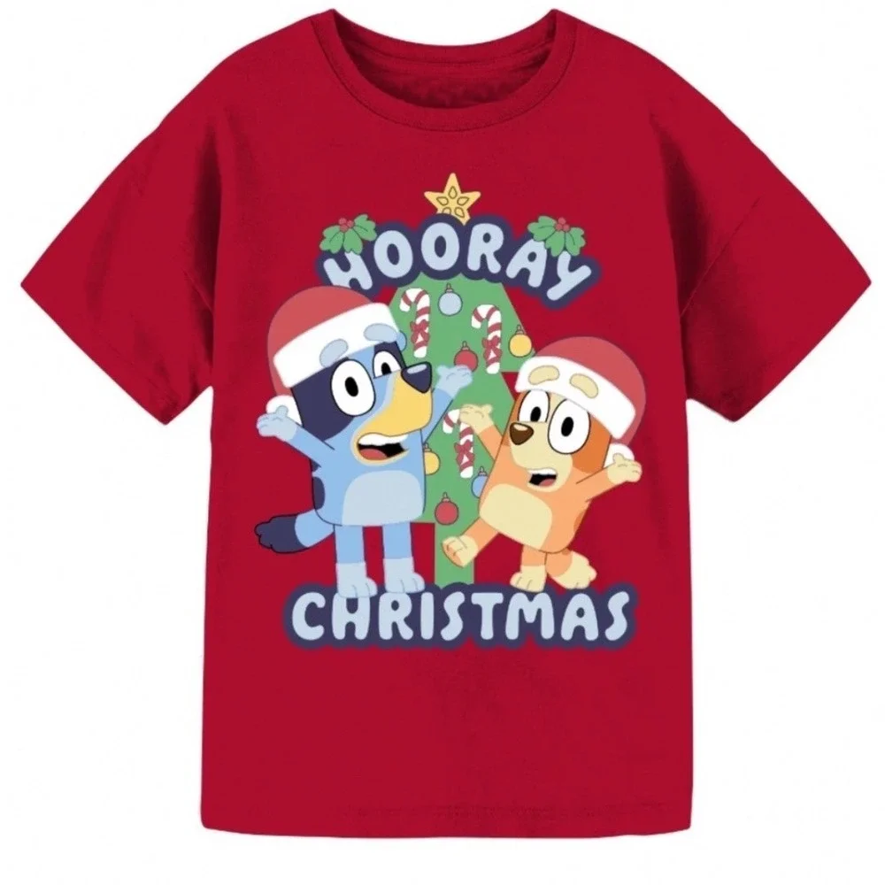 Bluey Kids XLarge Christmas‎ T Shirt Red Hooray Christmas Graphic NWT Holiday